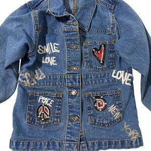French Toast Girls Jean Jacket S Streetwear Hippie Retro Love Hearts Denim Urban